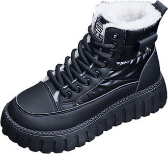 Generic Women Walking Boots Faux Fur Lined Hiking Shoes Warm Non-Slip Snow Boots Lace Up Winter Shoes Thermal Anti-Slip Trekking Sneaker (Black, 6.5)