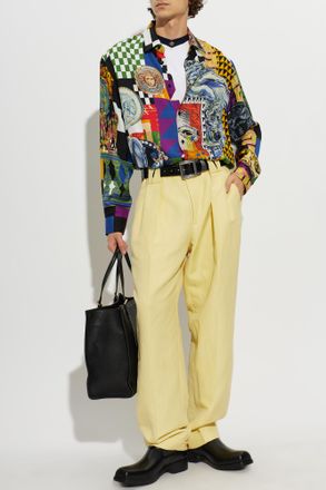 Versace Silk Shirt With Medusa Collage Print, Mens, Multicolour