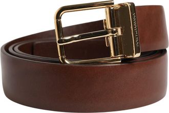 Dolce & Gabbana Men Brown Classic Leather Metal Buckle Mens Belt