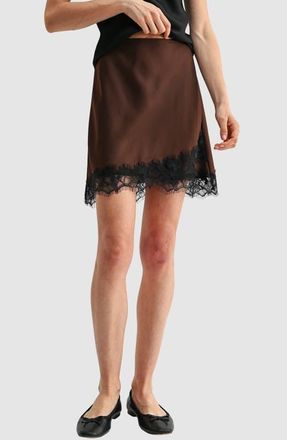 All in Favor Lace Hem Miniskirt in Brown Black at Nordstrom, Size X-Small