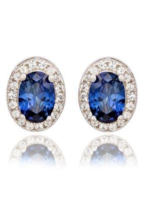 Suzy Levian Sterling Silver Oval Sapphire Stud Earrings in Blue/Gold at Nordstrom Rack