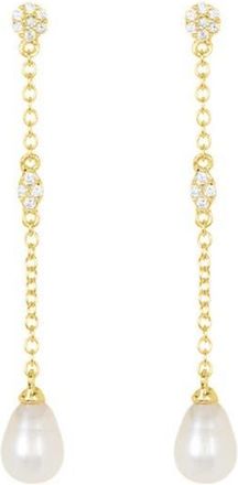Adornia White Rhodium Plated Swarovski Crystal Accented & 7mm Freshwater Pearl Drop Earrings in White/Gold at Nordstrom Rack