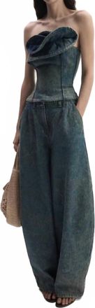 Magda Butrym Pleated Balloon-Leg Denim Jeans In Vintage Blue