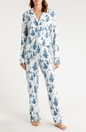 Nordstrom Moonlight Eco Knit Pajamas in Ivory- Blue Spruce Toile at Nordstrom Rack, Size Small