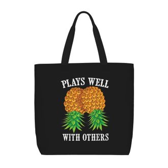 Generic Women Handbag Upside Pineapple Play Well With Others Travel Tote Bag Girls Casual Shopping Bags, For Birthday, Work, Daily, Swim, Gym