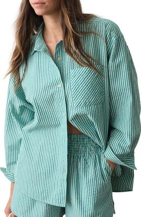 Marine Layer Gracey Stripe Oversize Cotton & Kapok Seersucker Button-Up Shirt in Slushy Stripe at Nordstrom, Size X-Small