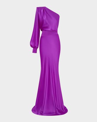 Zhivago Don & apos;t Look Now Draped One-Shoulder Satin Gown