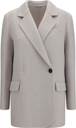 Brunello Cucinelli Single-Breasted Wool and Cashmere Jacket - Dames - Mantels - Grijs - Maat: M Wol