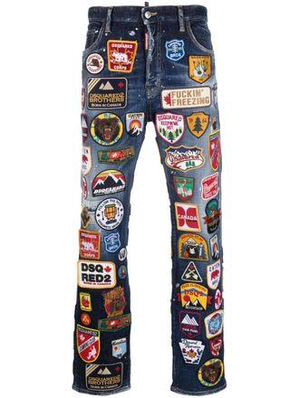 Dsquared2 badge-appliqu&eacute; denim jeans - men - Elastane/Cotton/Polyester/Cotton - 48 - Blue