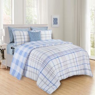 Elegant Comfort 8-Pc Plaid Reversible Comforter Set, Includes Double Sided Storage Pockets Sheet Set