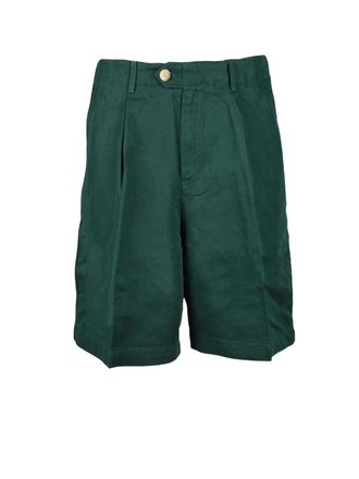 Tommy Hilfiger Green Cotton-Linen Tailored Shorts