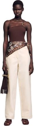 Sandro Asymmetric leotard with bead detail in Brown at Nordstrom, Size X-Large