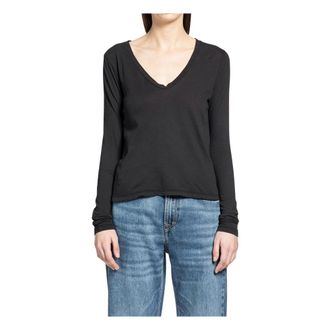 James Perse Long Sleeve T-Shirts, female, Black, XS, Deep V Long Sleeve Tee