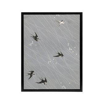 Artery8 Nampei Swallows Birds Vintage Japanese Illustration Framed Canvas Art in Grey | Size: W24 x H32
