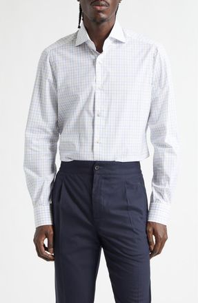 Isaia Check Button-Up Shirt in White Multi at Nordstrom, Size 39