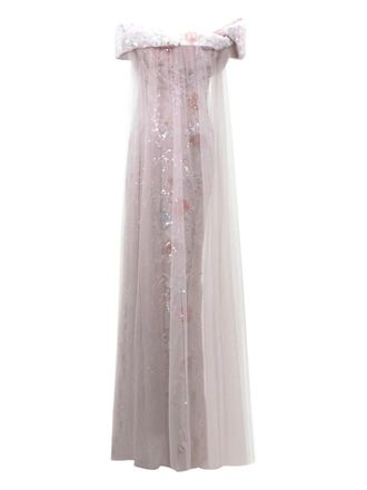 Gemy Maalouf off-the-shoulder tulle maxi dress - Pink