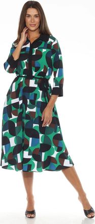 Joseph Ribkoff Geometric Print Midi Shirt Dress In Vanilla/multi
