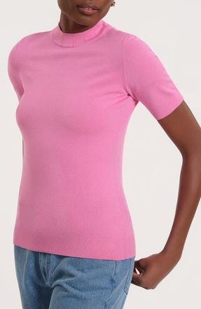 Isaac Mizrahi New York Mock Neck Short Sleeve Sweater in Hot Pink at Nordstrom, Size X-Small