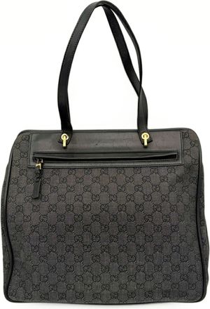 Gucci Black Canvas Leather Tote Bag (Pre-Owned)