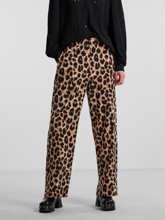 Pieces Schlupfhose PIECES PCGURLA HW PANTS WVN NOOS BC, Damen, Gr. XL, N-Gr, schwarz aop:leo, Web, Obermaterial: 95% Polyester, 5% Elasthan, bedruckt, regula