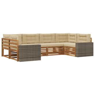 vidaXL Conjunto De Sof&aacute;s De Exterior Con Coj&iacute;n 6 Pcs Natural Y Beige Vidaxl