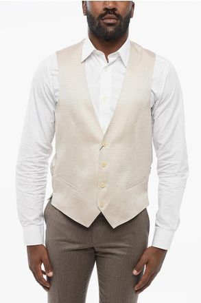Corneliani 4 Buttons Silk Vest With Jetted Pockets size 48