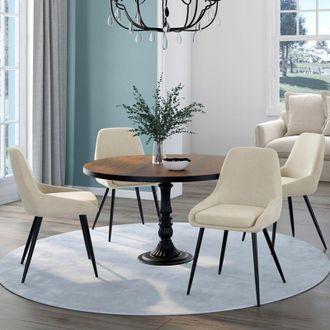 IDMarket Idmarket - Lote De 4 Sillas Thalya De Terciopelo Beige Con Medio Reposabrazos