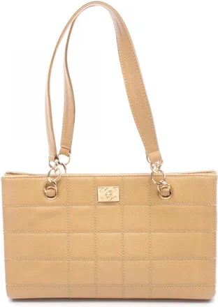 Chanel Beige Grained Calfskin Handbag Tote Bag (Pre-Owned)