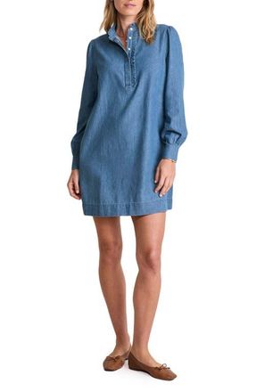 Vineyard Vines Popover Long Sleeve Chambray Dress in Morning Mist at Nordstrom, Size X-Small