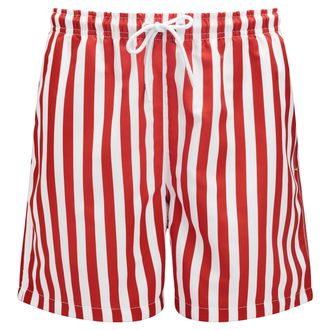 Trendhim Striped Swim Shorts Men Red & White | 46 cm Quick-Dry Swim Trunks with Elastic Waistband | Lightweight Summer Beach Shorts | Danish Design