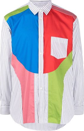 Comme Des Garçons colour-block striped cotton shirt - men - Cotton/Cotton - M - Blue