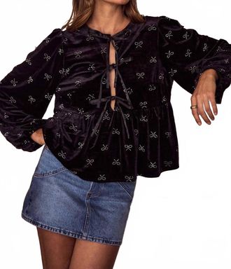 So Me Tina Bow Tie Velvet Top In Black