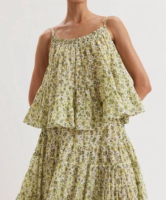 Merlette Saaz Sleeveless Top In Lime Floral Print