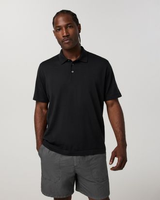 Vuori Clothing Short Sleeve Merino Wool Sweater Polo | Black | Medium