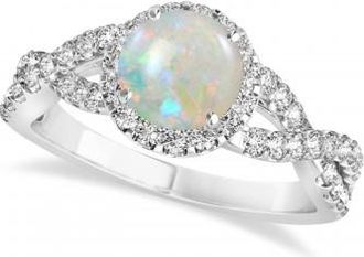 Allurez Opal & Diamond Twisted Engagement Ring 14k White Gold 1.07ct