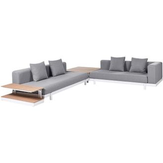 Beliani Set di divani moderni a 5 posti con tavolini Tessuto con cuscini in poliestere Arredamento per esterni Divan con chaise Grigio Missanello o
