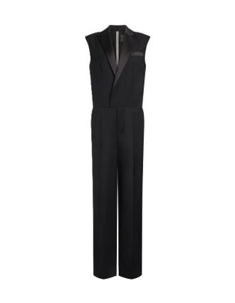 Dondup Sleeveless Jumpsuit with Satin Lapels and Wide-Leg Design