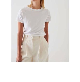Patrick Assaraf Short Sleeve Iconic Fitted Crew Top In White