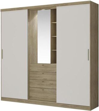 Vente-Unique Vente-unique - Armadio 2 ante scorrevoli con specchio e cassetti L.240 cm Quercia e avorio - bodil