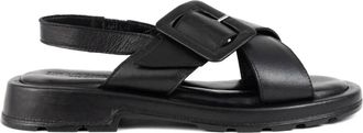 Sergio Moretti Platte Open Sandalen - Dames - Sandalen - Zwart - 38 EU - Leer - Schoenen