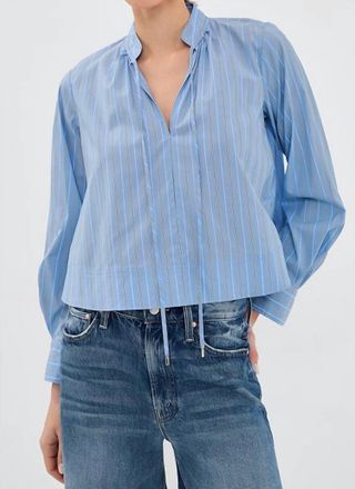 Veronica Beard Kaits Stripe Blouse In Ice Blue