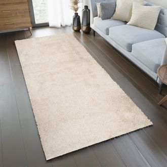 Tapiso Alfombra de pasillo shaggy de polipropileno en beige claro 70x500 cm