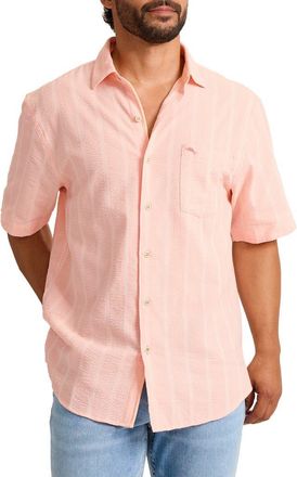 Tommy Bahama Nova Wave Short Sleeve Seersucker Button-Up Shirt in Melonie at Nordstrom, Size Xxx-Large