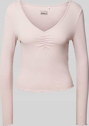 Only Slim Fit Langarmshirt aus Baumwoll-Mix mit Frill-Abschl&uuml;ssen Modell BETTY in Rosa, Gr&ouml;&szlig;e XL