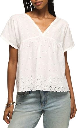 Lucky Brand Eyelet Babydoll Top in Bright White at Nordstrom, Size Xx-Large