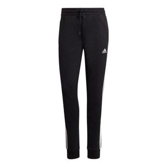 adidas (WMNS) adidas Essentials 3-Stripes French Terry Cuffed Pants Asia Sizing Black White IC8770