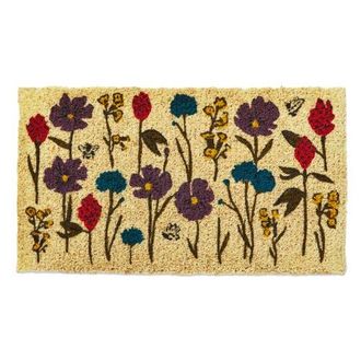 Tag Bee Flowers Coir Mat Rectangle Indoor Outdoor Welcome Mat in Yellow at Nordstrom, Size Medium
