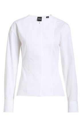 BOSS Cotton Peplum Top in Bright White at Nordstrom, Size 12
