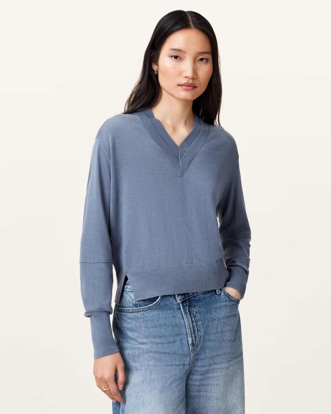 Merino Wool Julieana V Neck Wool Jumper, Size: XS