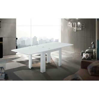 Dmora Mesa de comedor con apertura para libros, Made in Italy, Consola auxiliar de cocina, Mesa extensible, 90x90h75 cm, Color blanco brillante, con